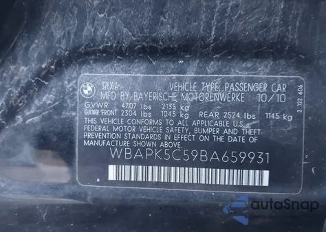 2011 BMW 328I xDrive from USA, damaged, VIN WBAPK5C59BA659931